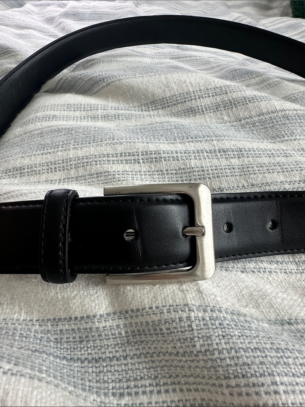 Men's Classic Black Leather Belt with Silver Buckle 46in waist